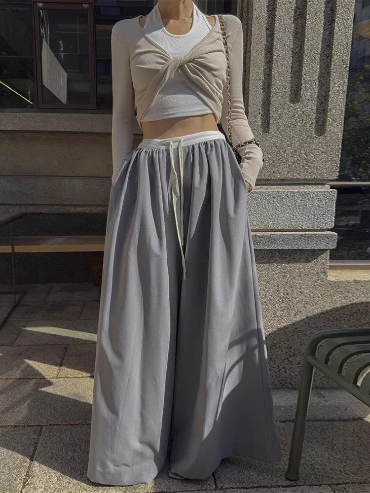 

ZHISILAO новые лоскутные широкие брюки с высокой талией, женские повседневные мешковатые свободные брюки длиной до пола, лето 20л