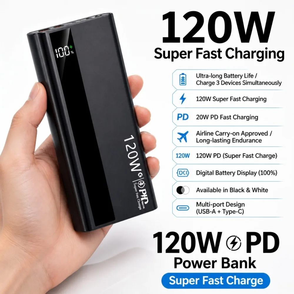 100W Power Bank 20000mAh Bidirectional Fast Charging Portable Charger For Laptop iPhone Android power bank