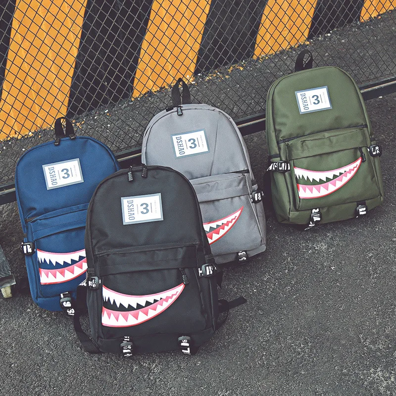 Funny shark mouth backpacks boy students stylish school book bags unisex versatile fashion travel back packs men anime rucksack