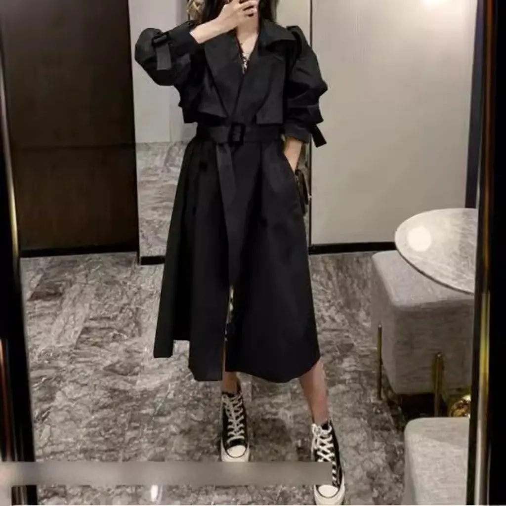

Women's Mid-Length Khaki Windbreaker Casual Loose Fit Korean Style Autumn Winter Outerwear Over-The-Knee British Style