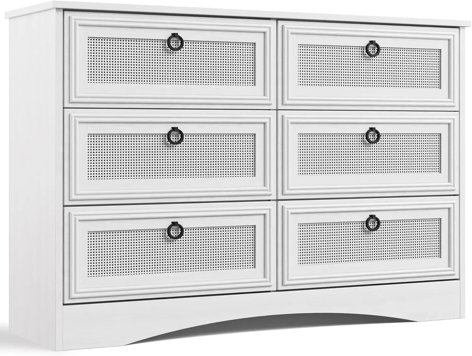 6 Drawers Rattan Paneling Dresser, Dressers for Bedroom, Chest of Drawers Closet Organizers and Storage Clothes