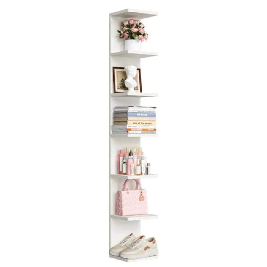 

7-Tier Floating Wall Shelf White Wall Mounted Display and Storage Shelf for Bedroom Living Room Bathroom and Office Decorative