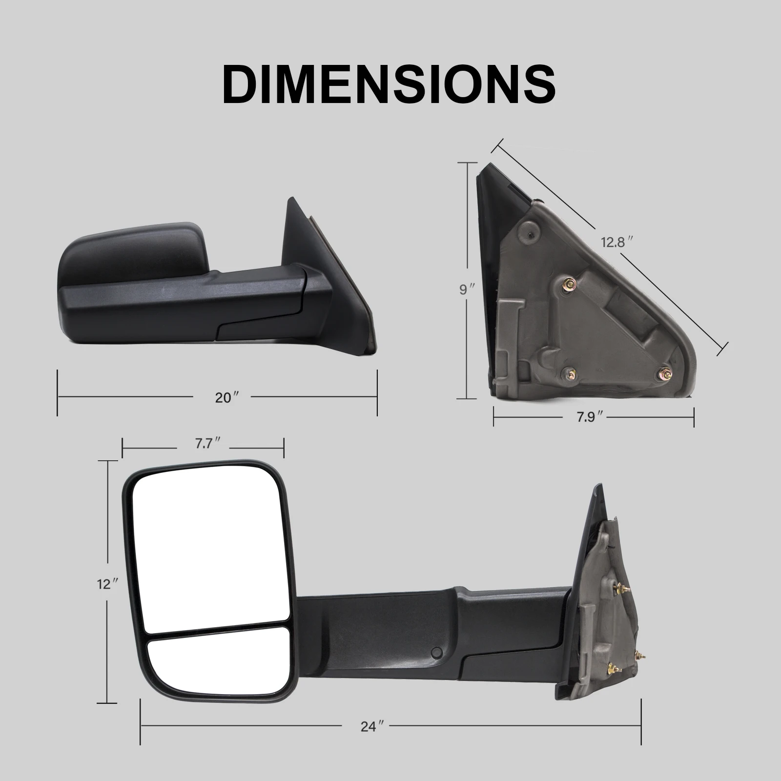 Pair Towing Mirrors For 2002-2008 Dodge Ram 1500 2003-2009 Dodge Ram 2500 3500 Pickup Truck Manual Adjust Black Housing