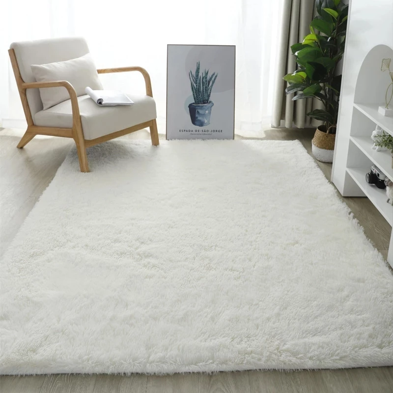Plush White Carpet Living Room Decoration Fluffy Rug Thick Bedroom Carpets Anti-slip Floor Soft Lounge Rugs Large Carpets Floor