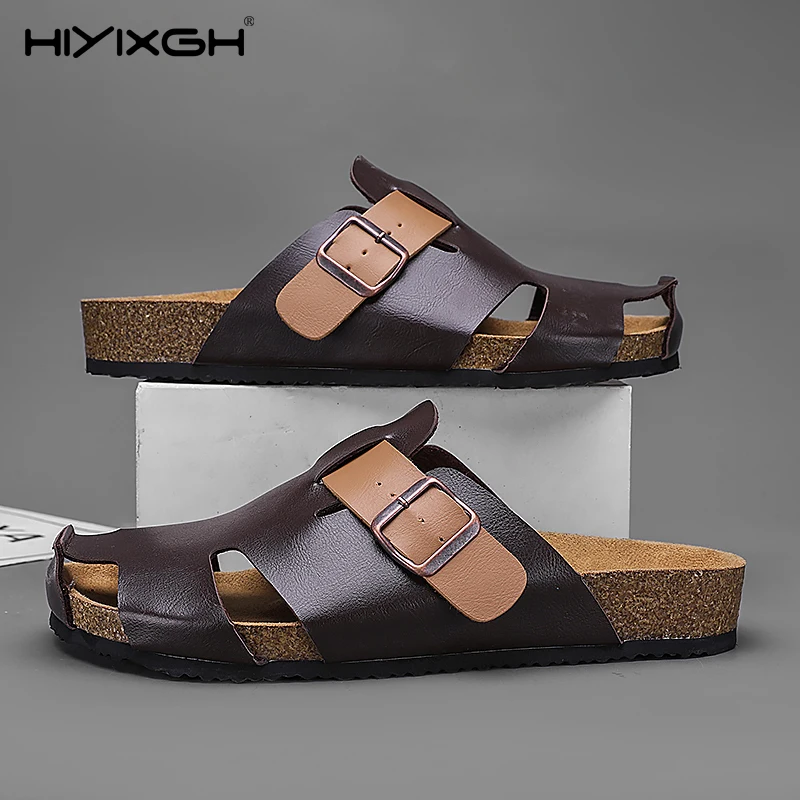 

2025 мужские летние тапочки, дышащие противоскользящие пляжные сандалии, быстросохнущие уличные шлепанцы, легкий вес шириной 39-45 евро