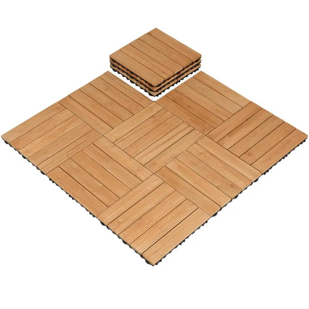 110pcs Interlocking Fir Wood Deck Tiles 12in Outdoor Flooring Easy Assembly Patio Garden Durable