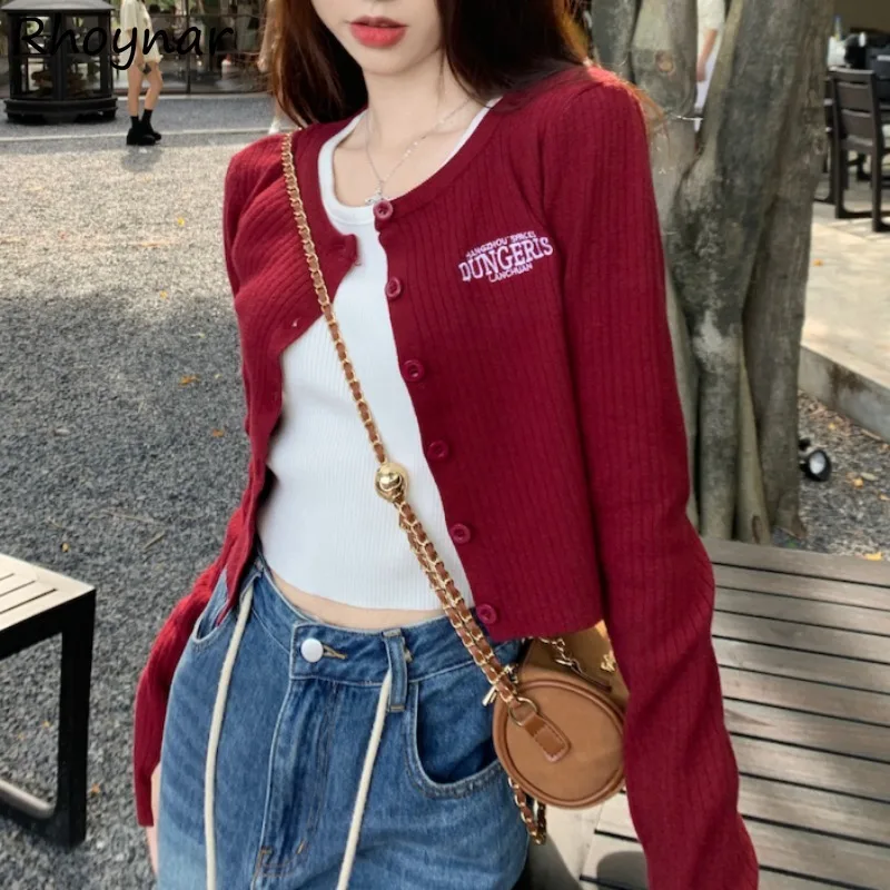 Cropped Long Sleeve Cardigans Women Autumn Students Casual All-match Daily Korean Style Knitted Skin-friendly Hotsweet Female