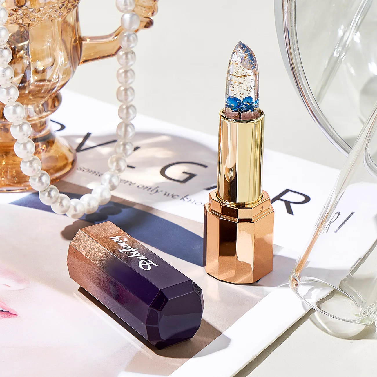 Lápiz labial transparente con flor hidratante, bálsamo labial que cambia de Color y de temperatura, de larga duración, maquillaje para el cuidado de los labios, 1 unidad