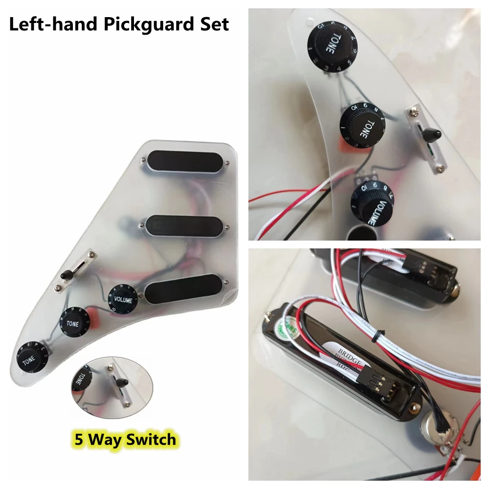 Upgrade Left-hand SSS Transparent Pickguard Set Active Single Coil Pickups 5 Way Switch Professional Guitar Parts