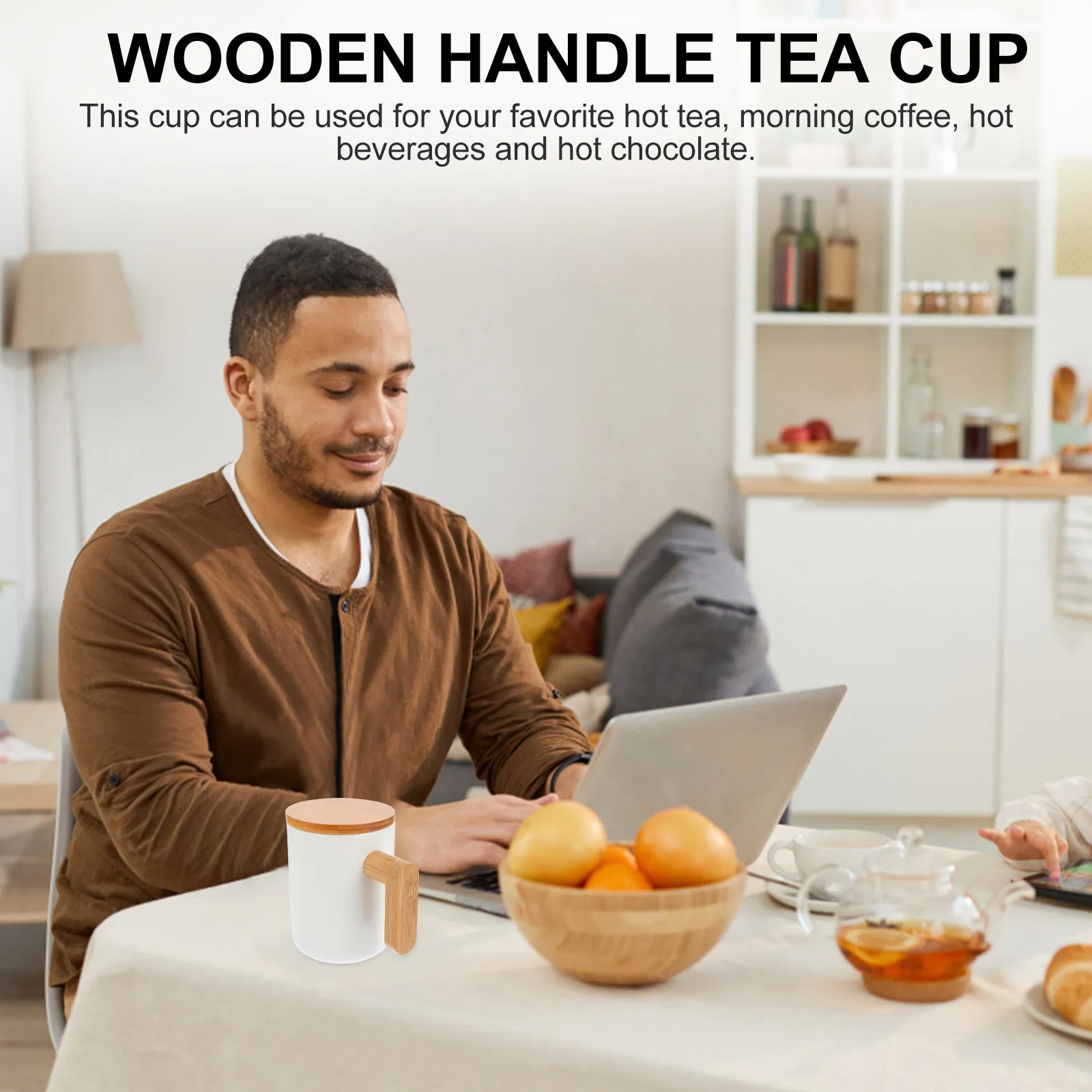 Ceramic Tea Mug Featuring Solid Wood Handle Elegant Classic Design Suitable for Coffee Tea Milk Hot Chocolate Water Daily Use