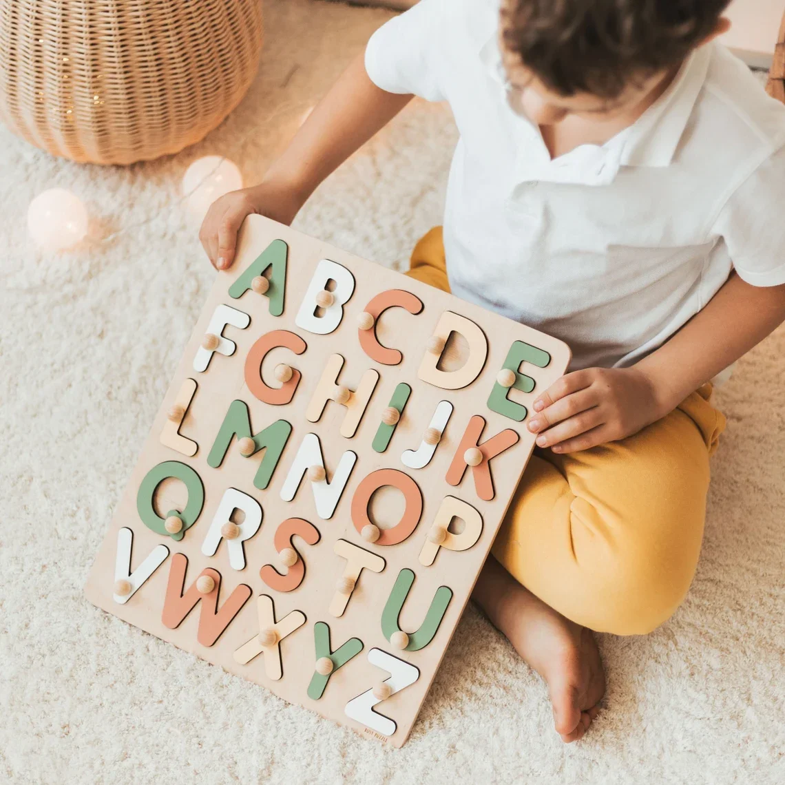 Pastel Wooden Alphabet Puzzle for Kids Easter Gifts Montessori Learning Puzzle Children’s Games First Birthday Gift