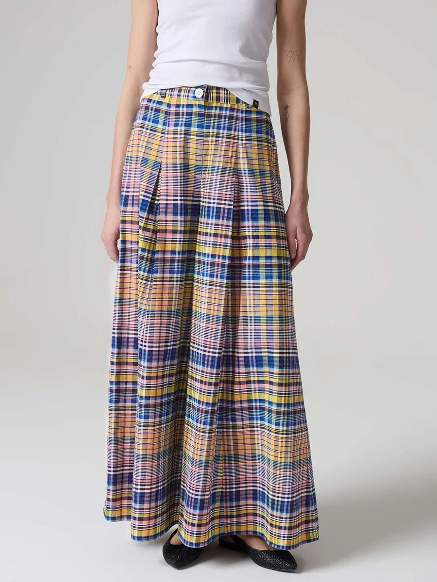 Vintage High Waist Wide Leg Plaid Trousers for Women Button Pleated Long Pants Colorful Checked Fashion 2026 Comfortable