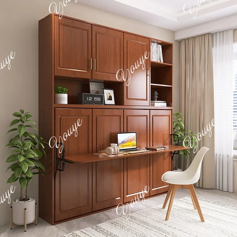 Iu New Chinese-style Desk Invisible Bed Cross-turn Side-turn Wall Bed Multi-function Folding Bed Writing Table Integrated Murphy