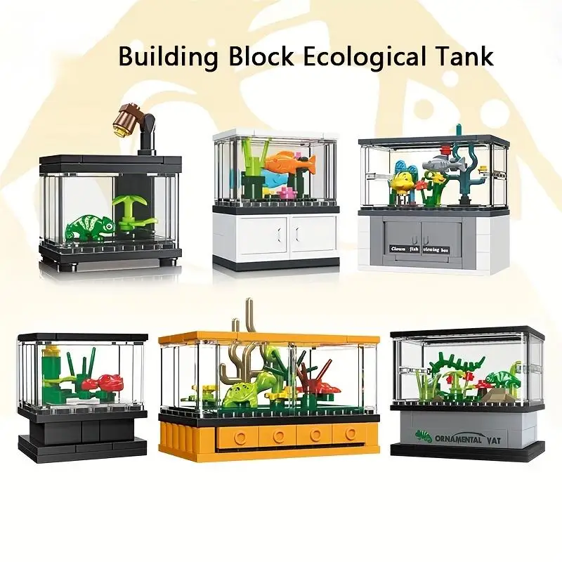 34PCS Lizard Ornamental Box Building Blocks Set Mini Fish Tank Series Assemble Bricks DIY Children’s Educational Christmas Gifts