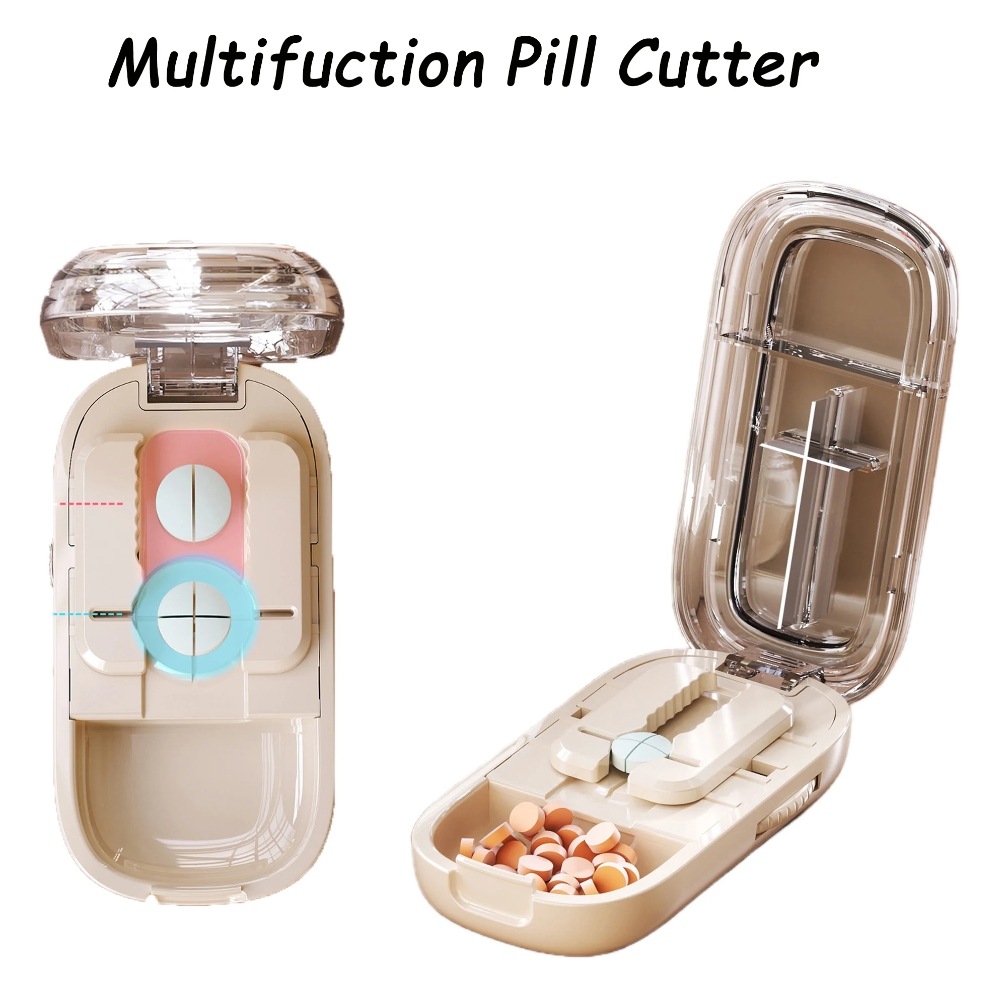 Best Pill Cutter with Dispenser for Small or Large Pills Cutting Pills In Half and Quarter Black White Pill Case Safely Cut Pill