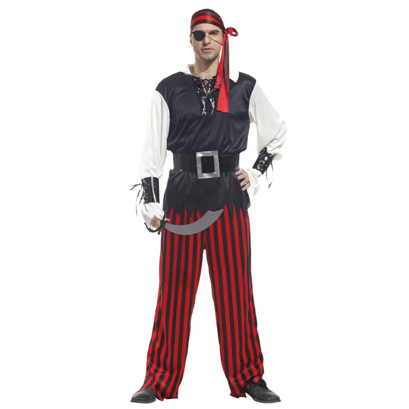 Adult Caribbean Pirate Cosplay Costume Halloween Pirate Role Play Suit for Masquerade Party Stage Performance Dress Up