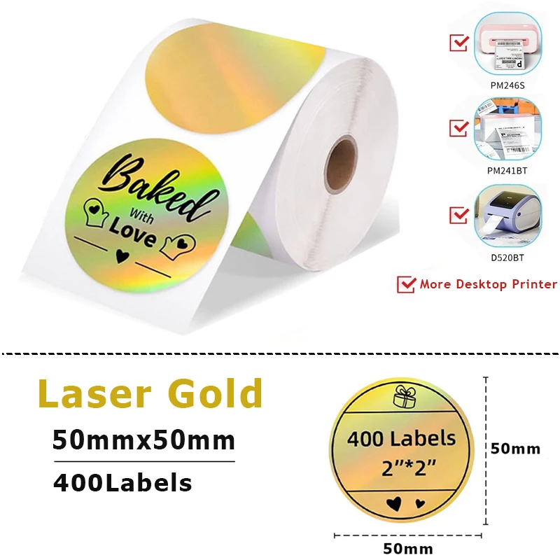 2"x2" Laser Goud Thermisch Label voor Phomemo PM241BT D520BT PM246S Thermische Label Maker voor Vrachtbrief Logo Label Naamplaatje Adres Tag