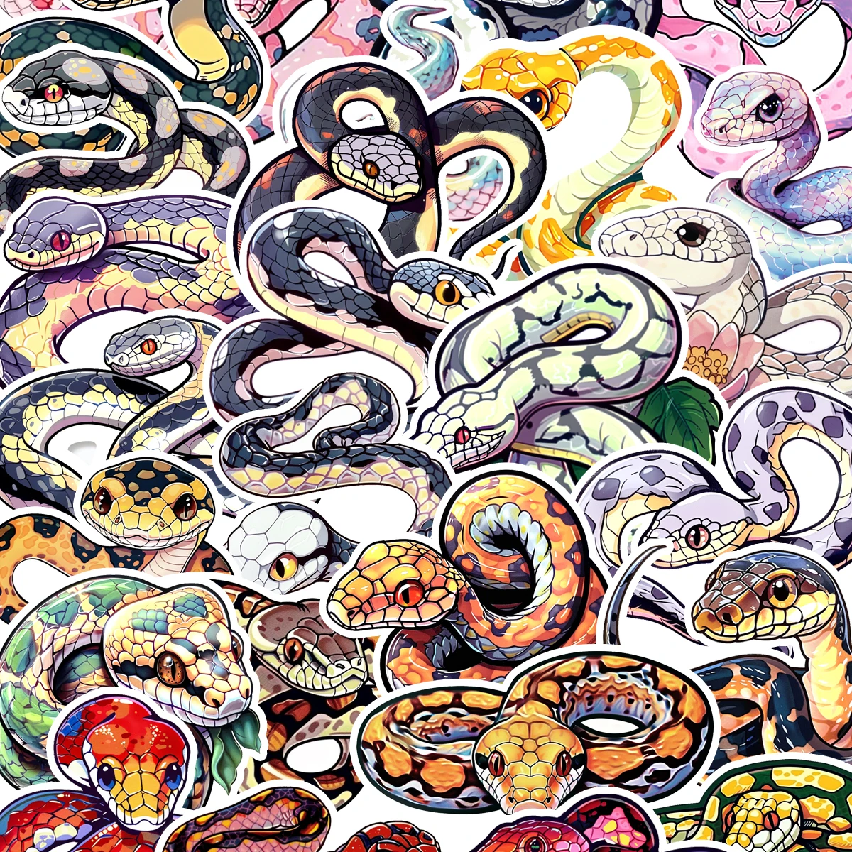 50pcs Personalized Cartoon Snake Creative Ledger Stickers Waterproof Self-Adhesive White Edge Stickers