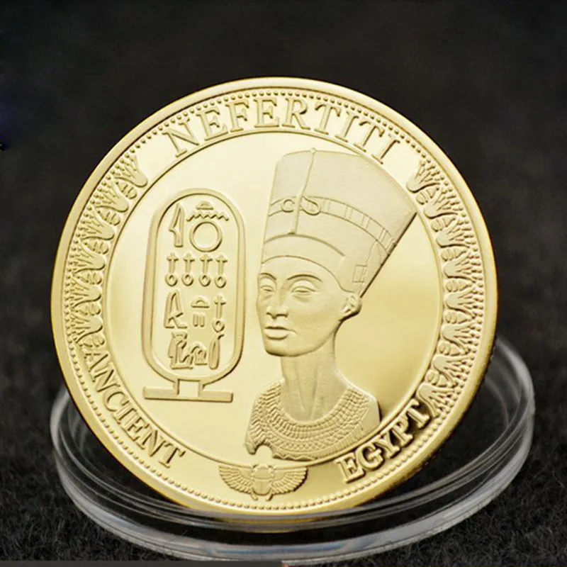 Egypt Queen Nefertiti Pyramid Gold Plated Souvenir Coin 40mm Commemorative Coin Replica Collection Gift