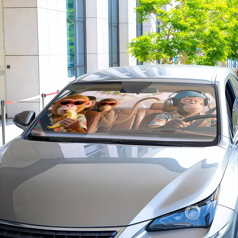 Tirai Kerai Mobil Pengemudi Monyet Lucu Penutup Kaca Depan Pelindung Kerai Mobil Sinar UV Pelindung Pelindung Matahari Mobil