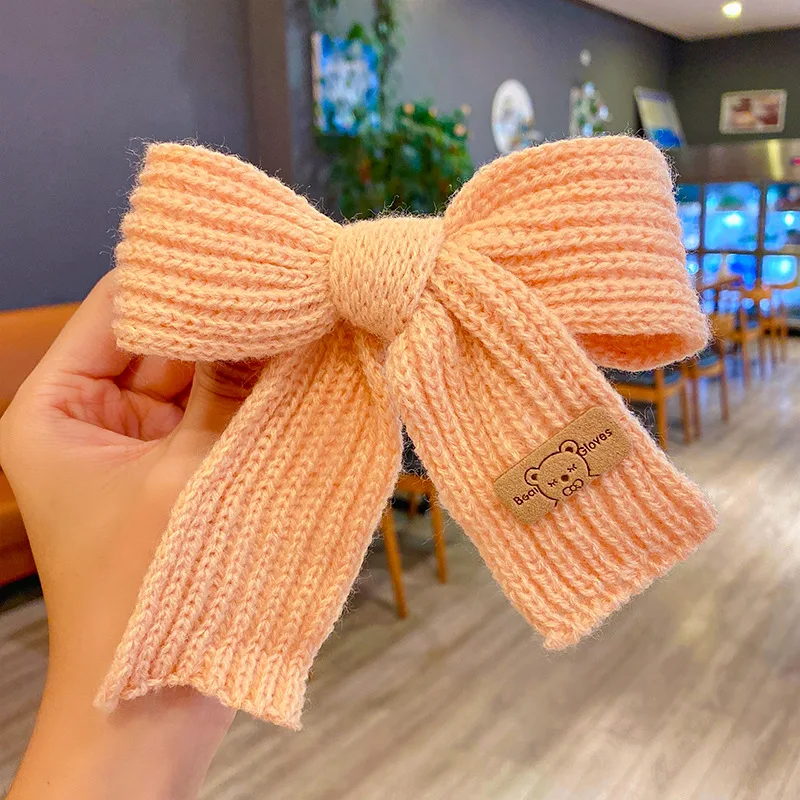 Autumn Winter Hair Clips Cute Bow Wool Hair circle Large Solid Women Accesorios Color Hair Accessories