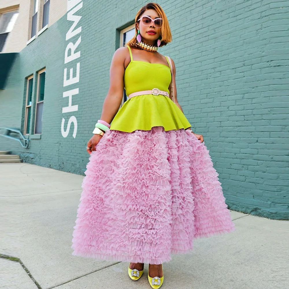 

Pink Long Tulle Skirts Without Top Layered Tiered Women Birthday Skirt Ankle Length faldas para mujeres Female Maxi Skirt