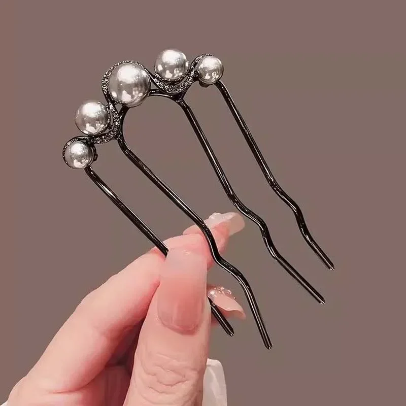 แฟชั่นโลหะ U-Shaped Hair Stick สําหรับหญิงสาวไข่มุกผมคลิป Pins Bun Maker เครื่องมือทรงผมอุปกรณ์เสริมผม