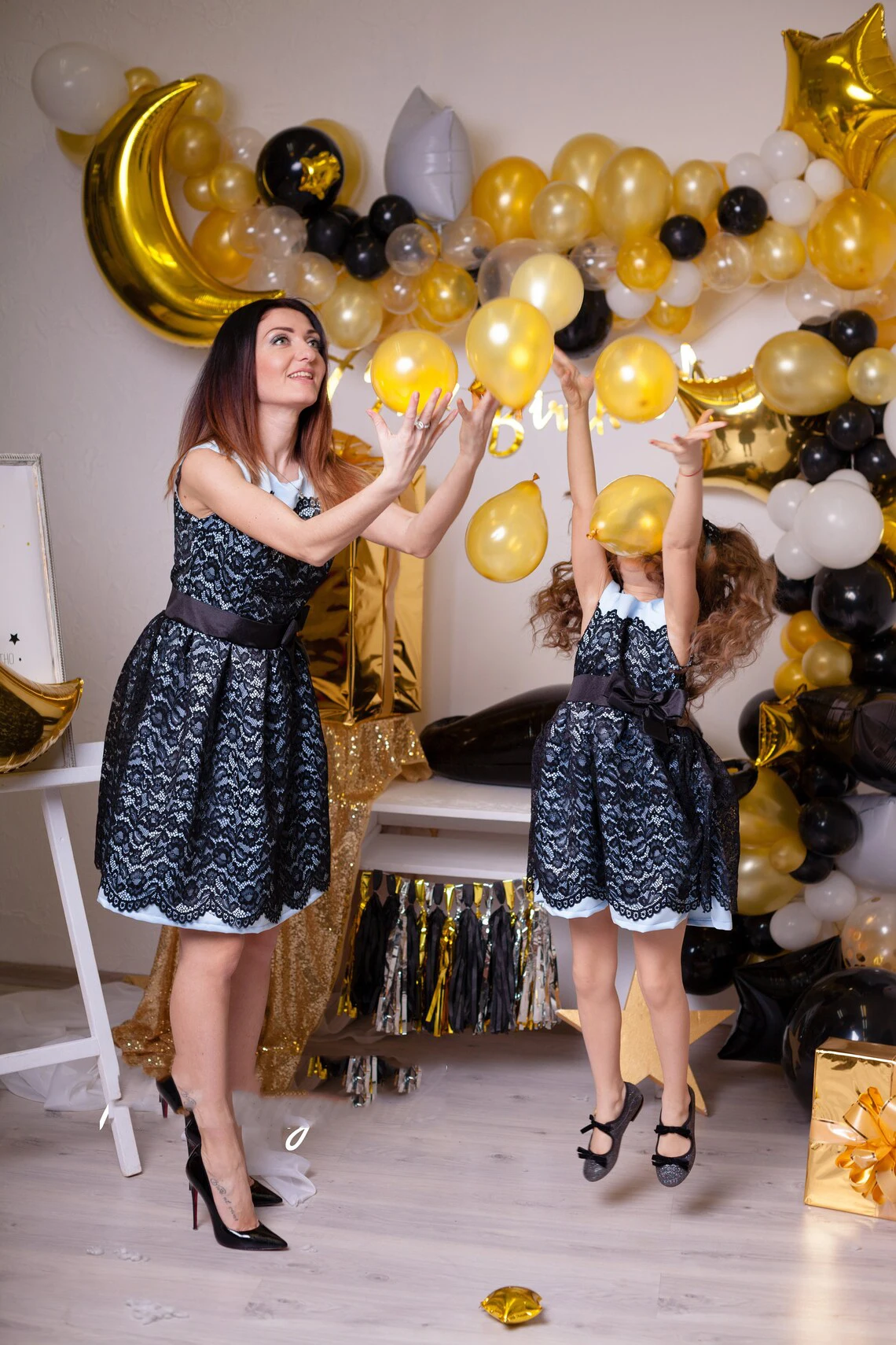 

Chic Black Lace Mommy and Me Dress for Birthday Tutu Wedding Guest Dress Formal Mother and Daughter Matching Dress Photoshoot
