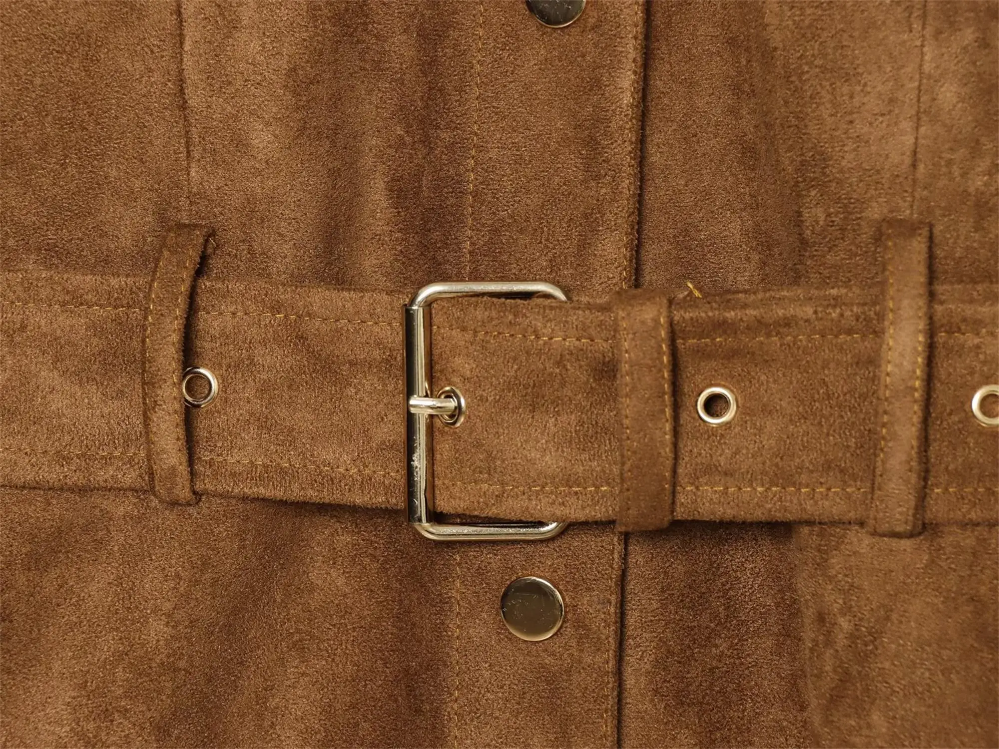 TFMLN Schicke Wildlederjacke für Damen, modischer Reverskragen, lange Ärmel, Taschen, schmal geschnittener Mantel, 2026, neuer Herbst, Gürtel, Damen-Retro-Oberbekleidung – Detail 9