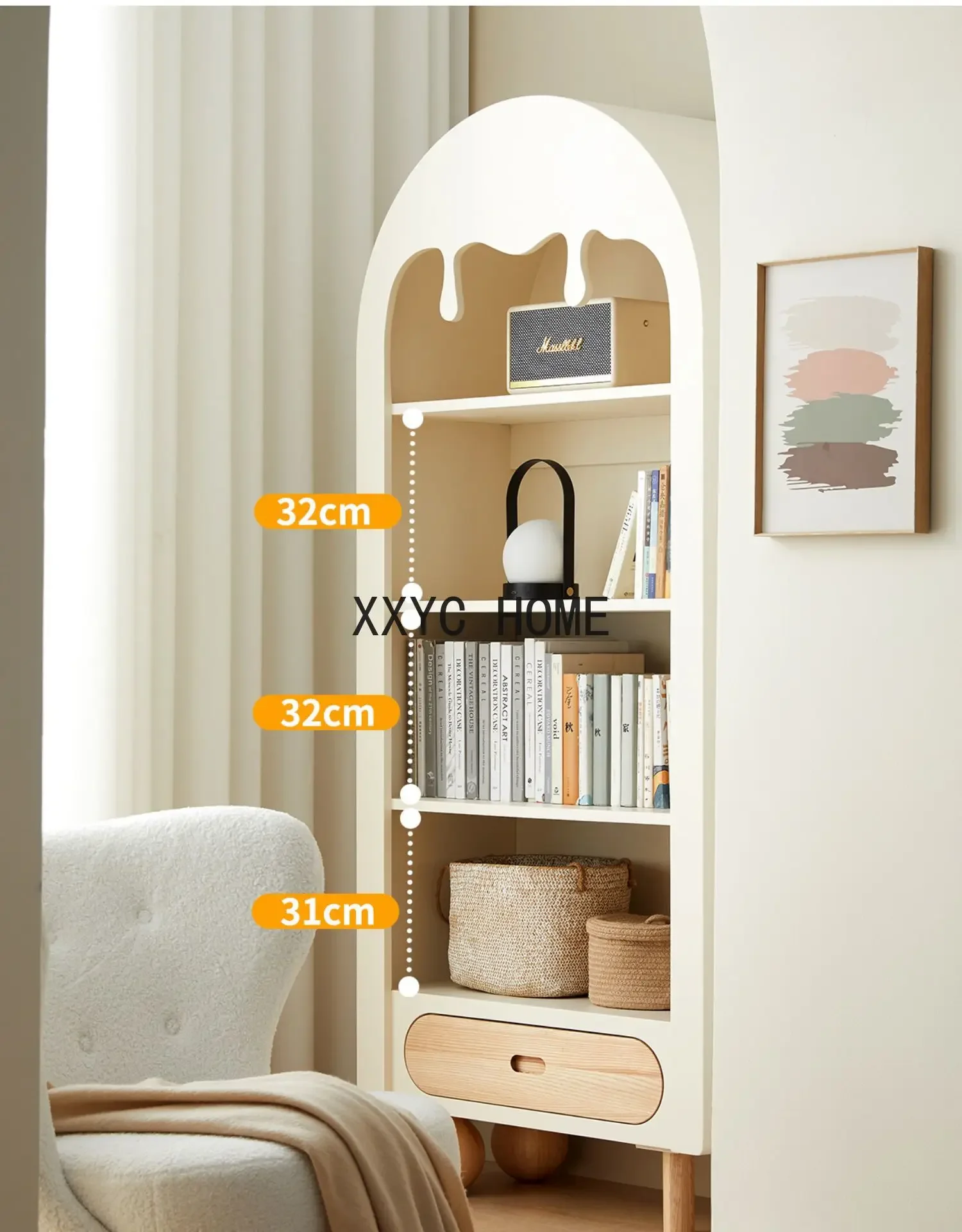 خزانة عرض من الخشب الصلب لغرفة المعيشة، خزانة كتب قابلة للتخزين، أرضية تخزين متعددة الطبقات