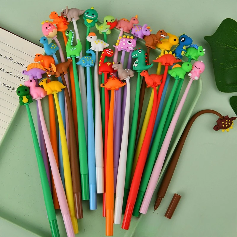 5-30pcs Dinosaur Wobble Gel Pen, Silicone Shaking Topper Black Ink Ballpoint Pen, Cute Stress Relief Student Stationery Gift