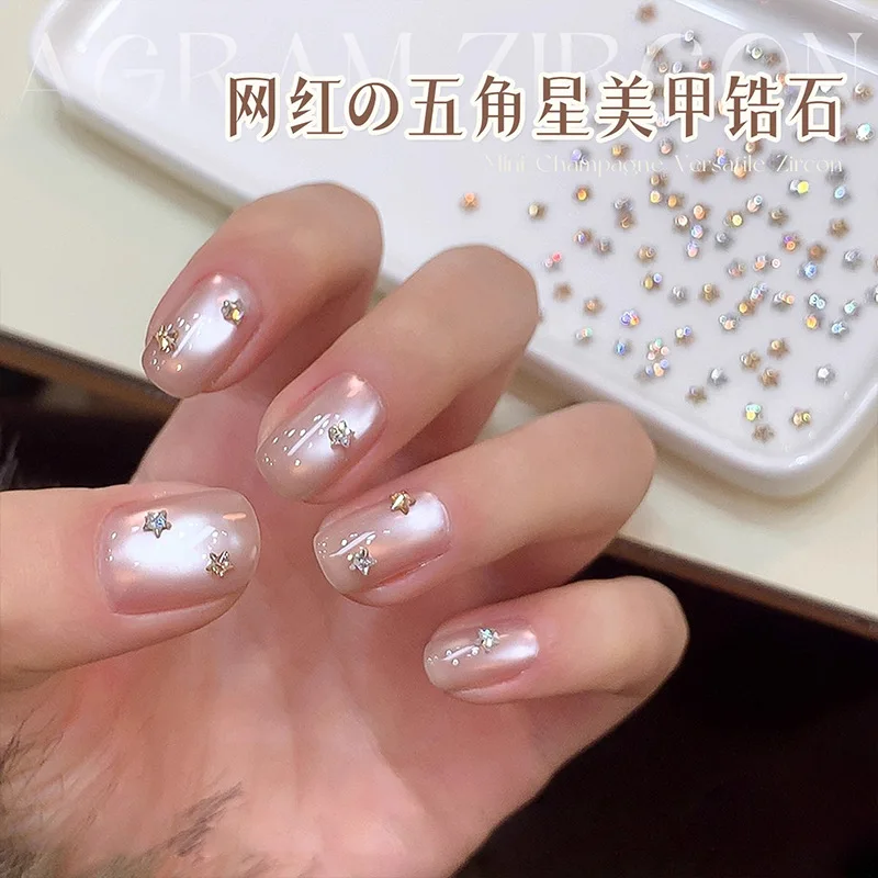 Mini 3mm Stern Zirkon Nagel flacher Boden funkelnder Zirkon Weihnachten Pentagramm Nageldekoration Zubehör