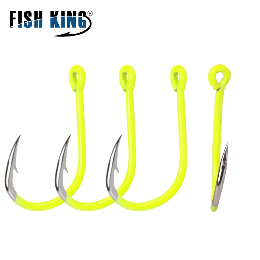 

FISH KING 50pcs 1/0#-10#Fluorescent Fishing Hooks Barbed Single Circle Carp Hook Carbon Steel Sea Fishinhook Fly Fishing Tackle