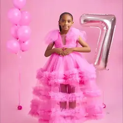 Pink Flower Girl Dresses for Wedding Customized Ruffles Girls Birthday Gowns Floor Length First Communion Dress Photography