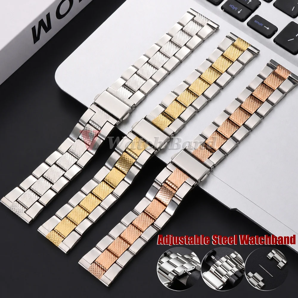 22mm Luxury Stainless Steel Straps Business Fashion Textured Folding Buckle Quick Release Wristband Belt Men's Watch Accessories
