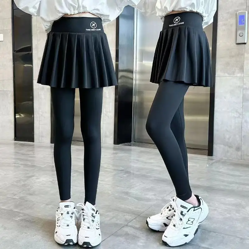 2026 spring autumn Girls clothes Skinny culottes skirt Pants Thickened cotton Leggings teens elastic tight pantihose 8 12 year