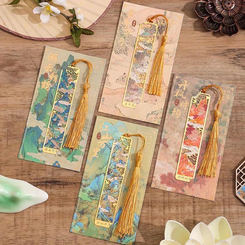 Wholesale 28pcs Retro Chinese Style Metal Bookmark Hollow Bronzing Bookmark With Tassel Stationery Gifts For Book Club Reader