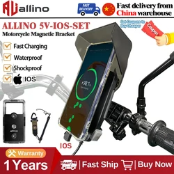 Allino New Motorcycle Phone Holder Fast Charging Magnetic Bracket for iPhone Mirror Mount Handlebar Type Motorcycle Accessories