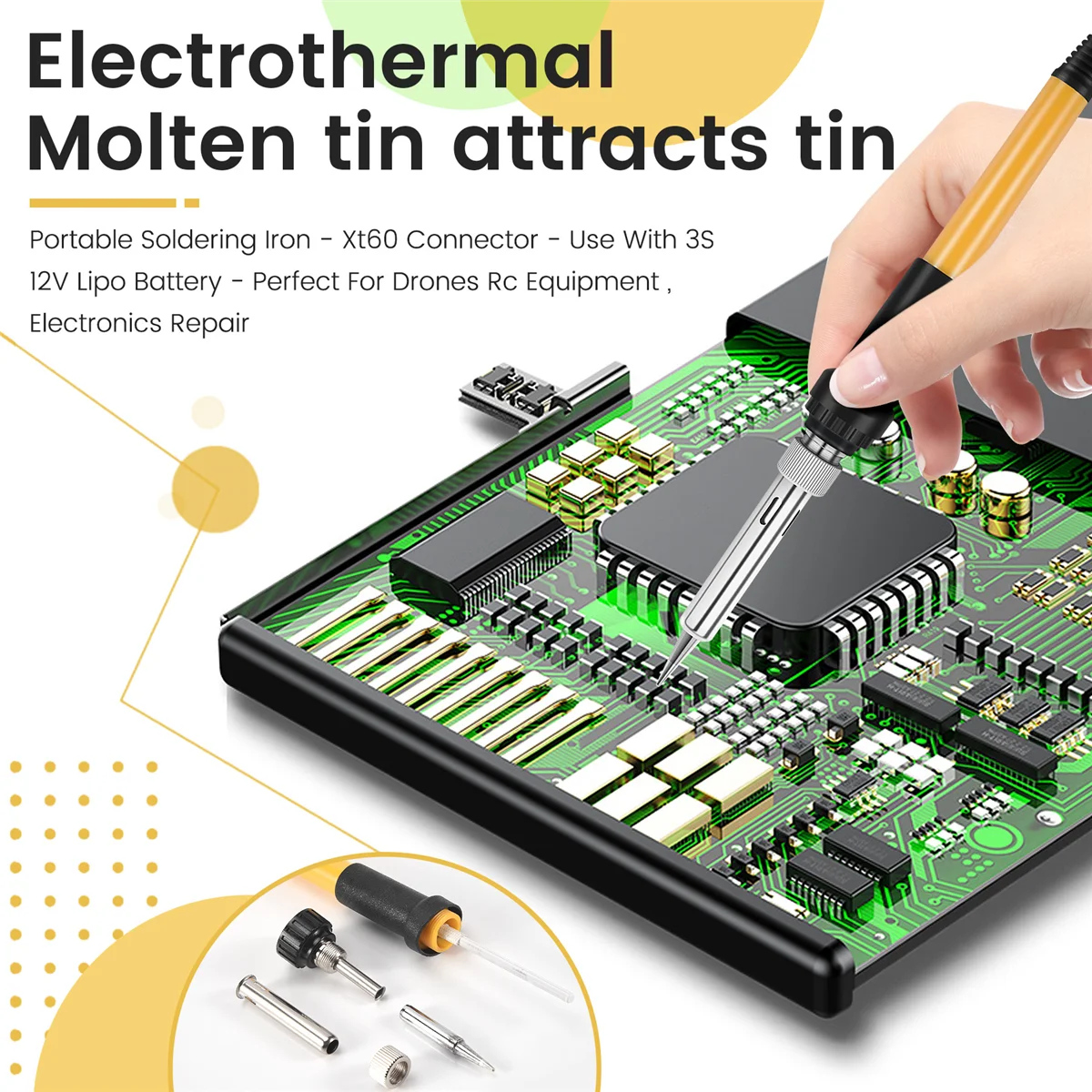 Tragbarer Lötkolben – Xt60-Anschluss – Verwendung mit 3S 12 V Lipo-Akku – perfekt für Drohnen, RC-Geräte, Elektronikreparaturen