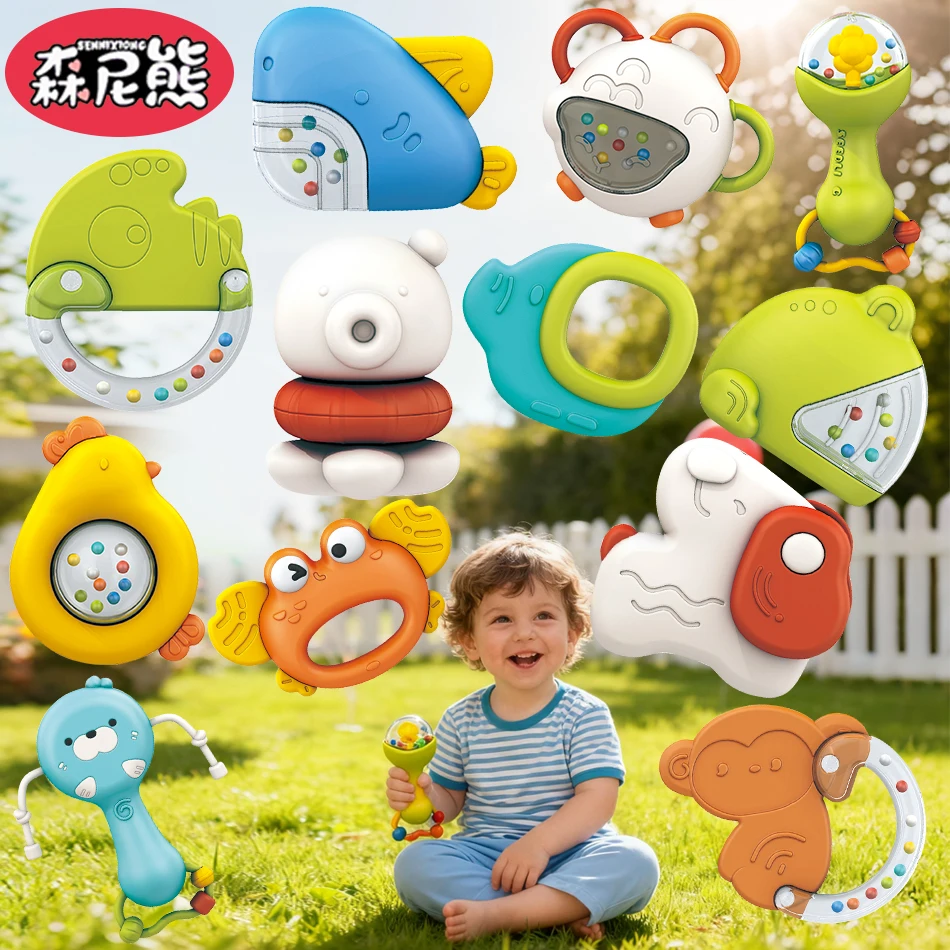 SENNIXIONG طفل الكرتون حشرجة الموت الأخطبوط كراب Handbell مضغ التسنين تطوير لعبة مونتيسوري الحسية للطفل الوليد هدية
