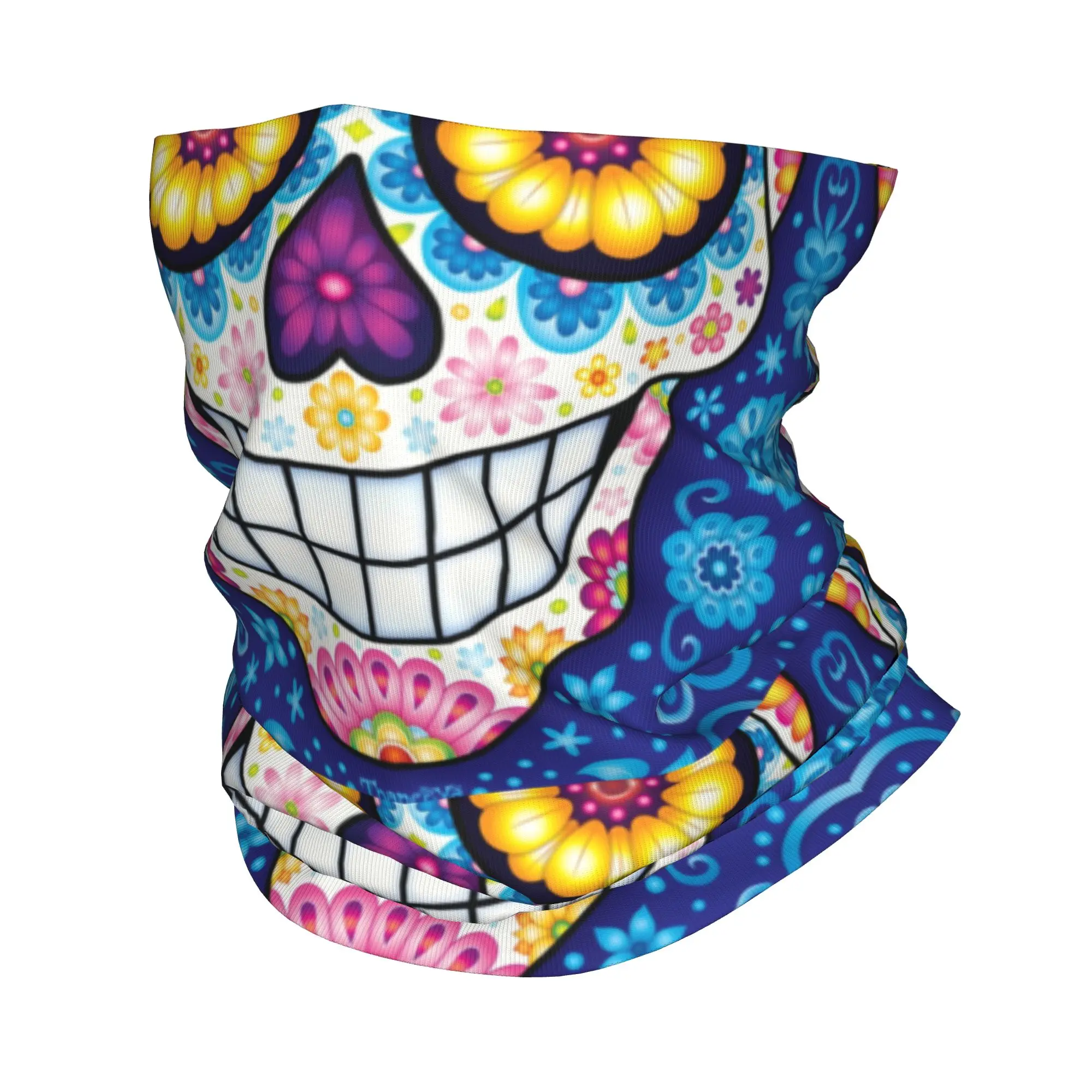 Custom Day Of The Dead Sugar Skull Winter Headband Neck Warmer Hiking Cycling Tube Scarf Mexican Skull Face Bandana Gaiter