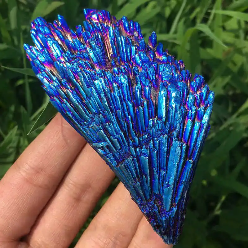 40-50g AAA Natural Aura Rainbow Kyanite Titanium Peacock Feather Healing Quartz Crystal Stone Cluster VUG Mineral Specimen Decor