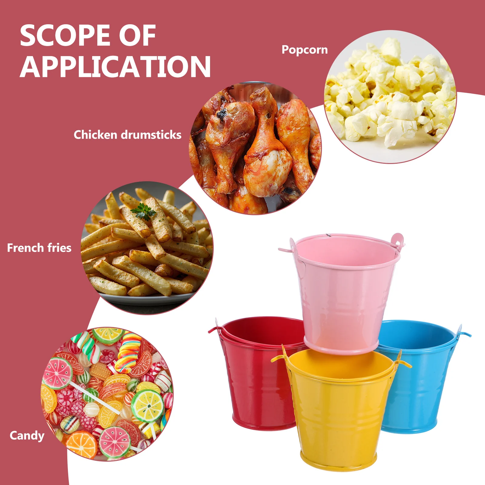Mini seaux métalliques colorés, 4 pièces, petits seaux décoratifs en étain, bonbons, pop-corn, frites, Ktv, seaux pour cadeaux de fête