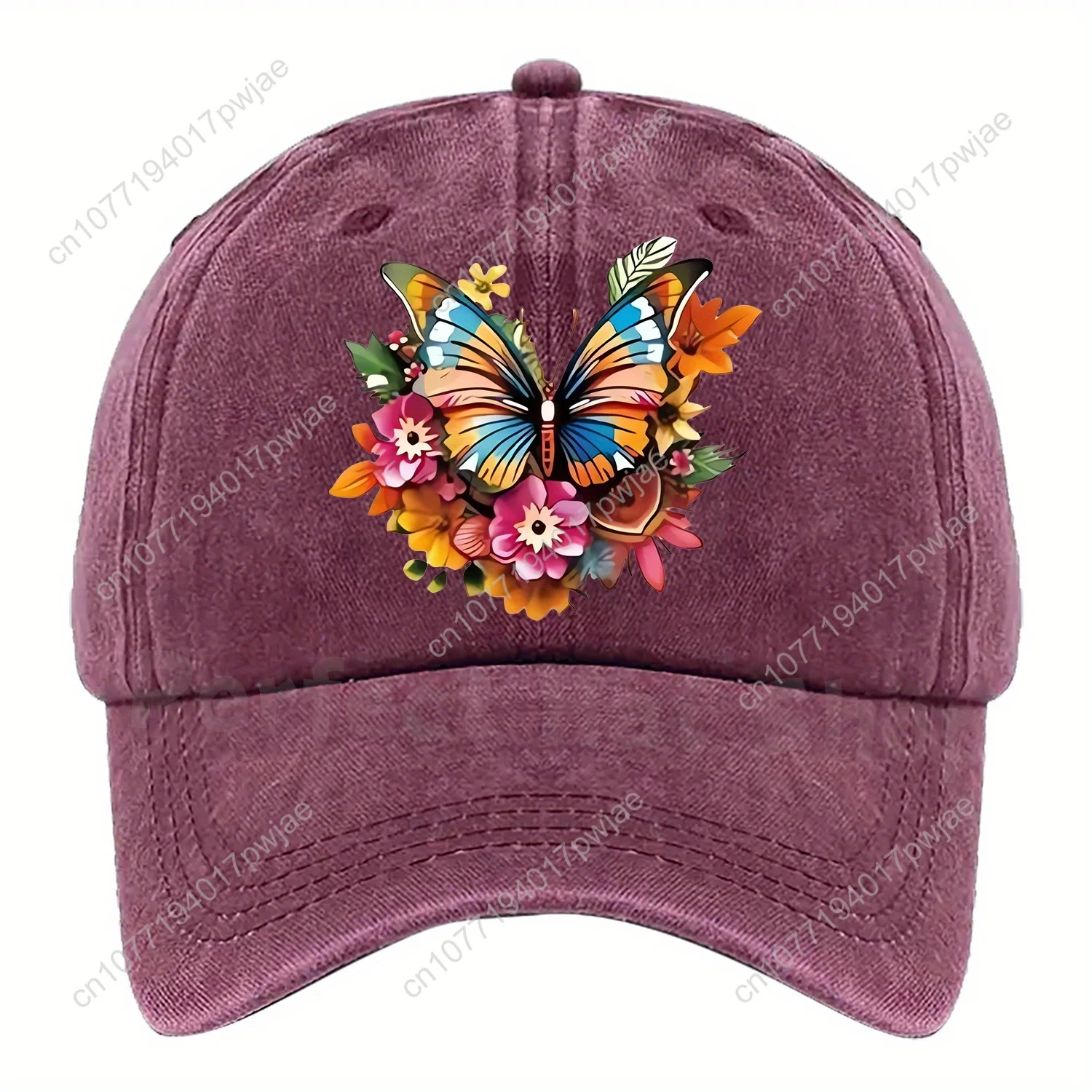 Baseballpet met bloemenvlinderprint voor dames - Verstelbare ademende hoed met levendige kleuren, wasbaar in de machine en meerkleurige opti