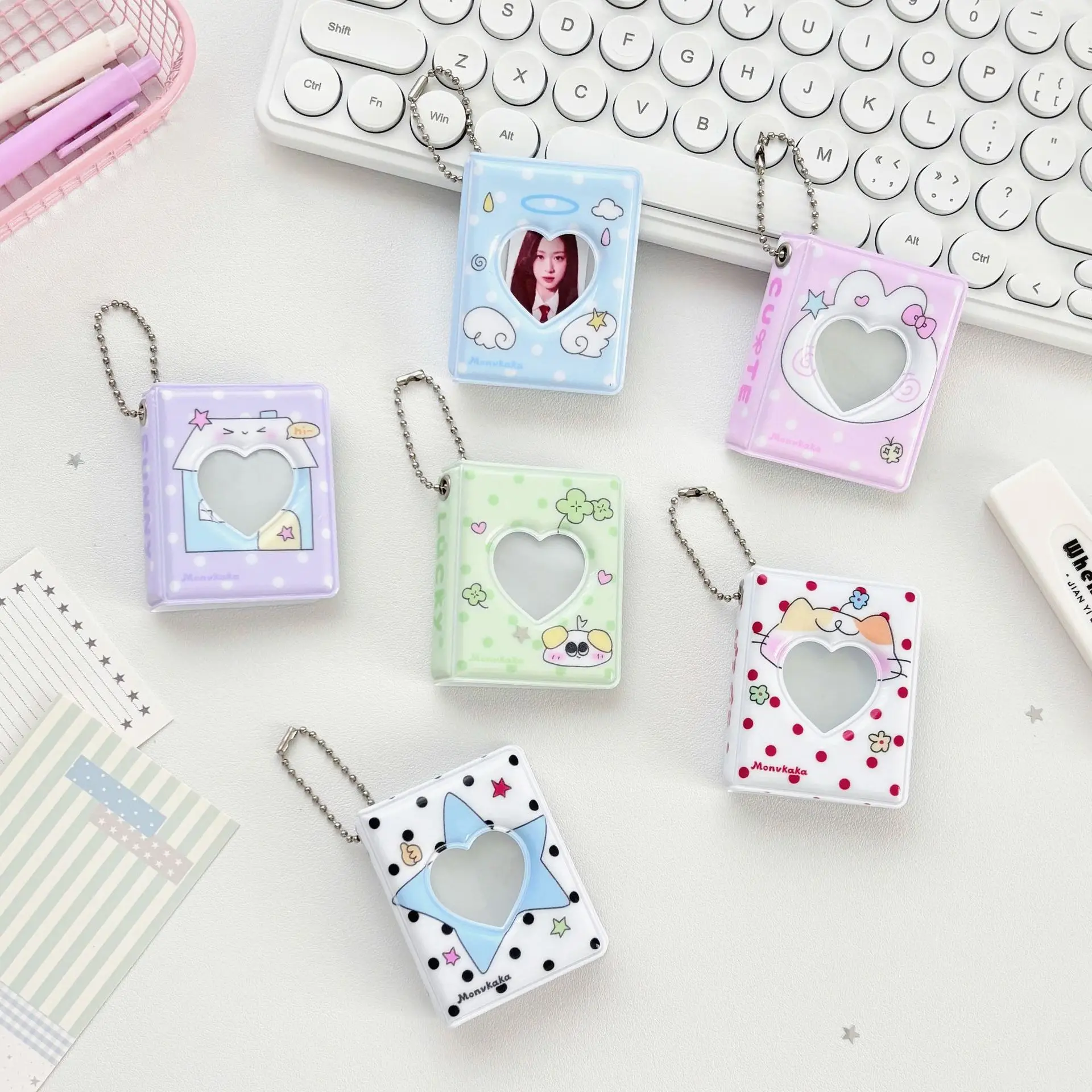 Polka Dot Cartoon Photo Album, Big Head Sticker Album, ID Photo Album, Hanging Accessories Organizer, Fan Card Album