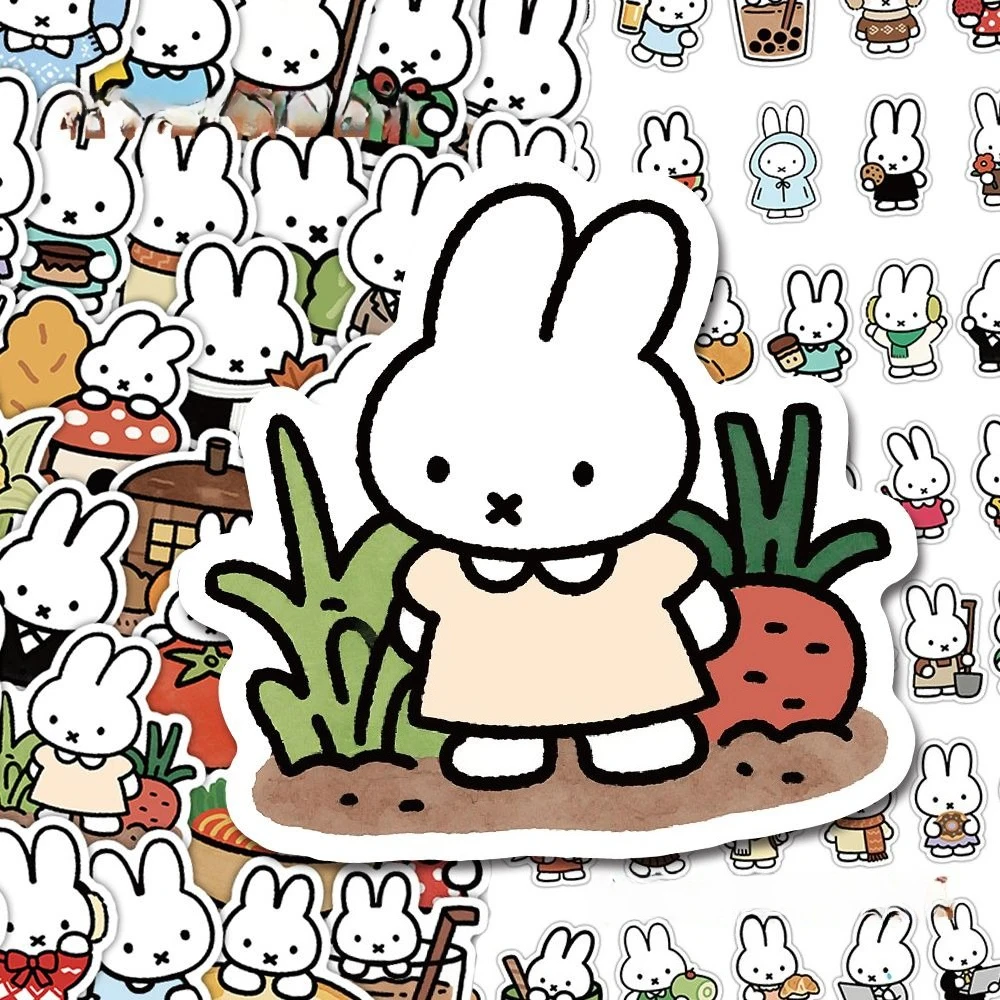Adesivos decorativos criativos e fofos do desenho animado Miffy, adesivos bidimensionais personalizados para diário, venda por atacado.