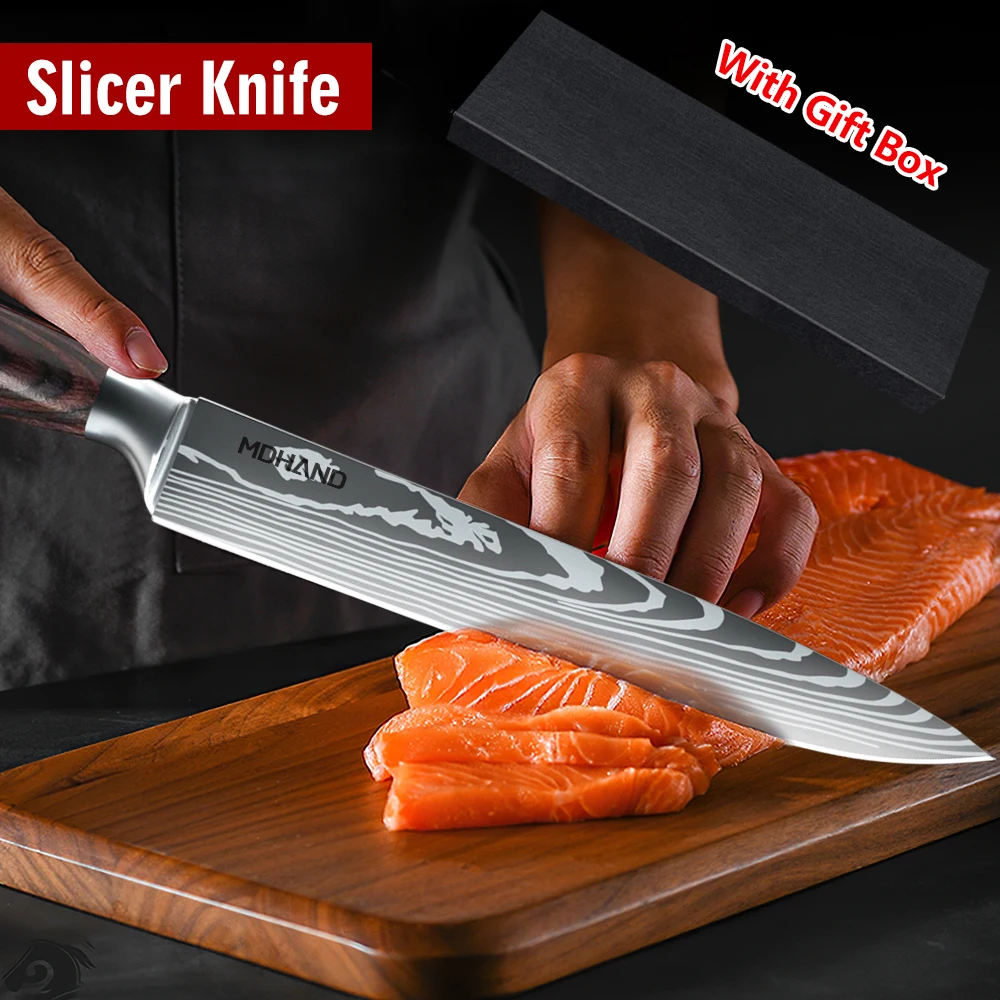 8 Inch Utility Sharp Slicing Knife Home Meat Cutting Kitchen Knives Damascus lasers Pattern Paring knife Japanese Sushi Knife