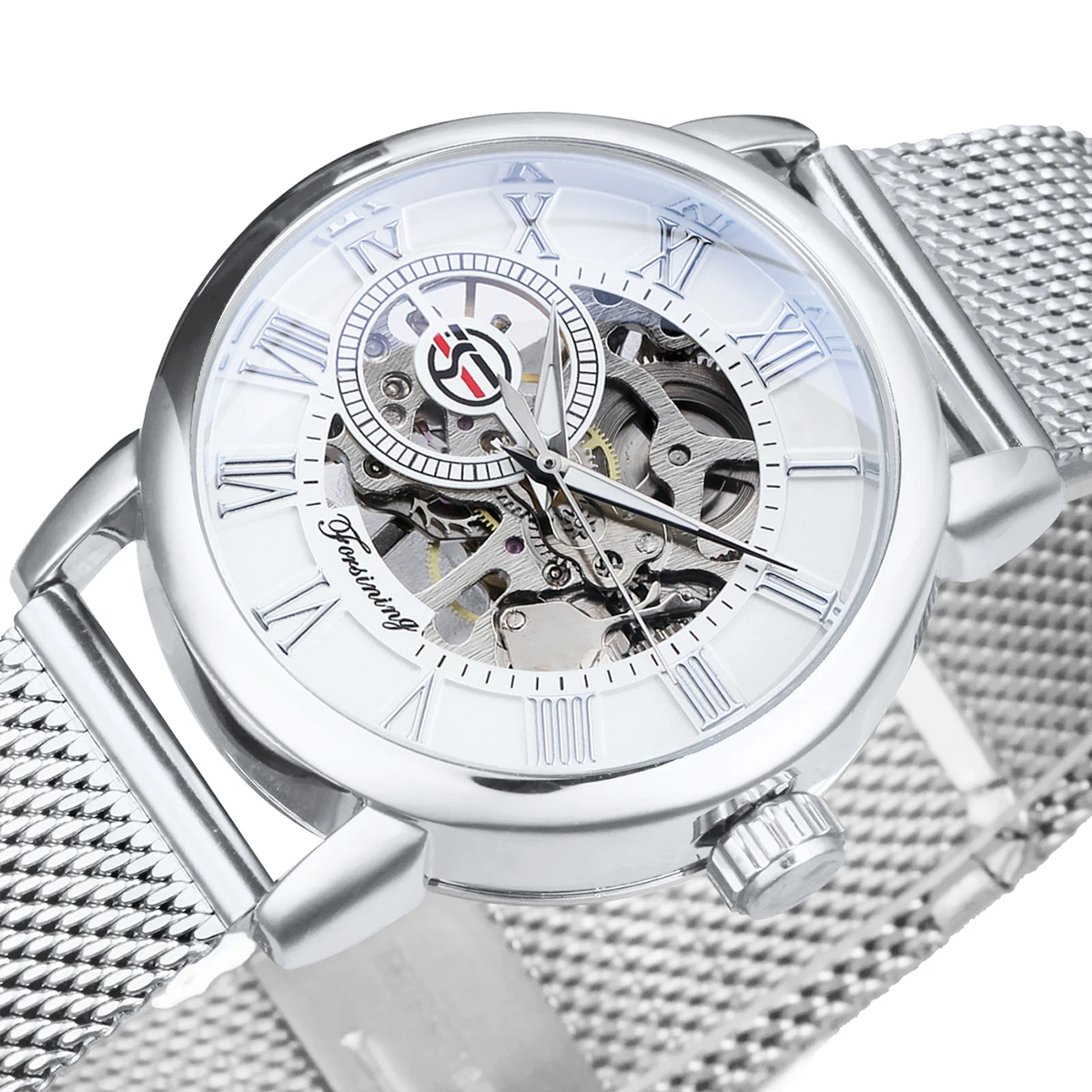 Forsining Silver Skeleton Mechanical Watch for Women Fashion Luminous Hands Elegant Luxury Ladies Watches Mesh Steel Strap New