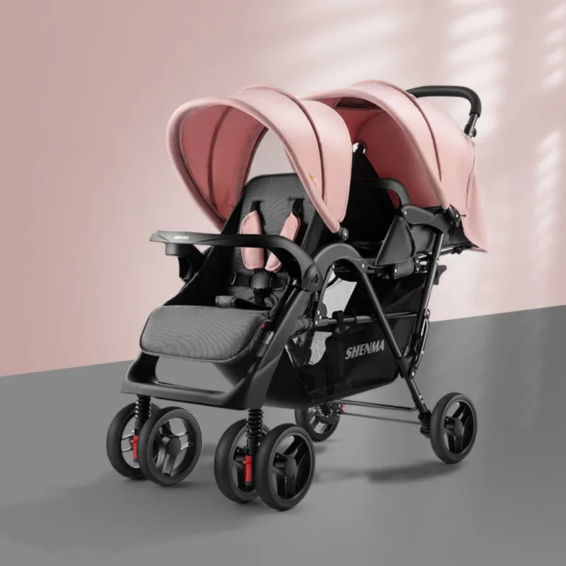 

High Landscape Stroller Can Sit and Lie Down Twins Newborn Travel Stroller Lightweight Folding Four-wheeled Baby Stroller