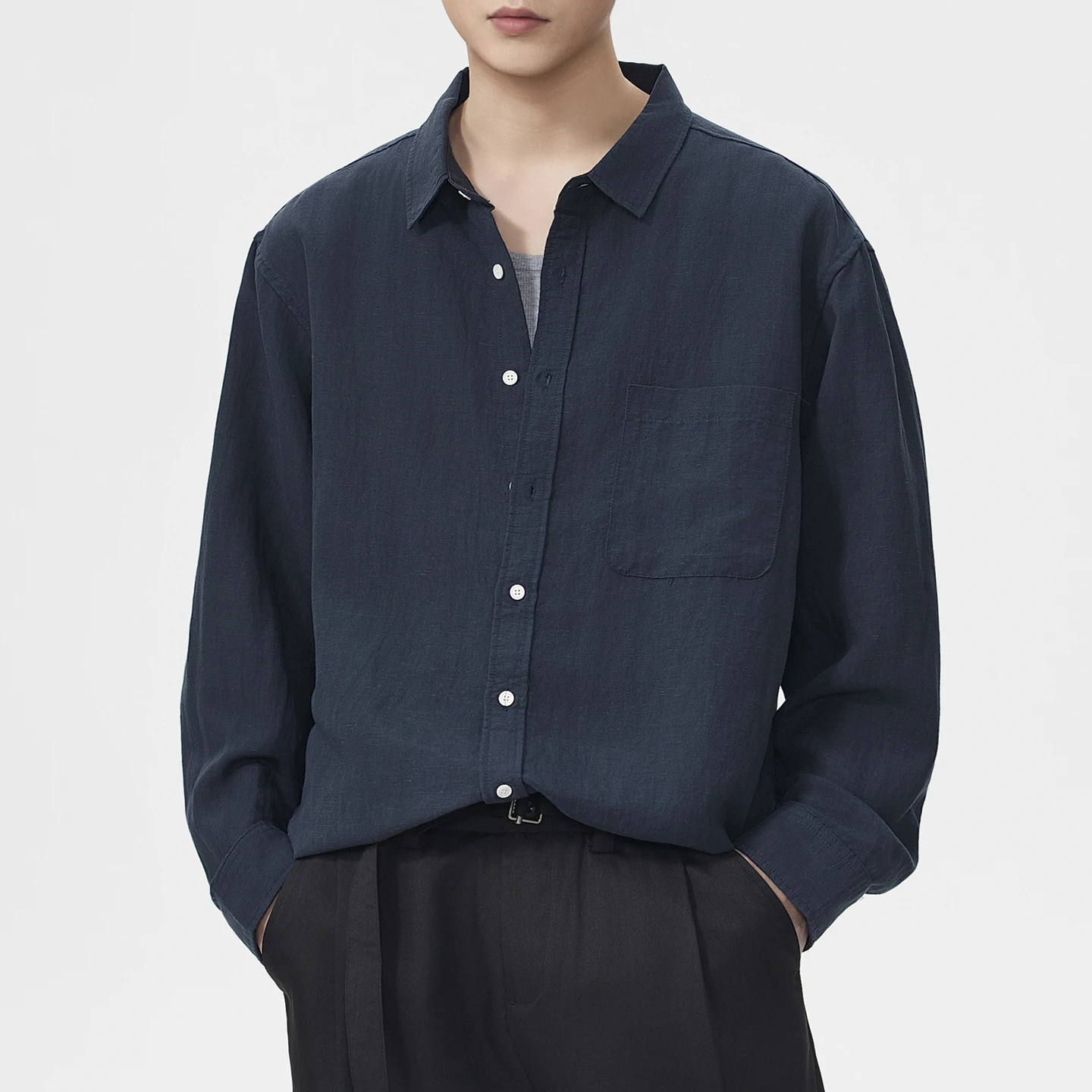 

Old Money Vintage Fashion Blended Fabric Line Shirt Men Commute Loose Casual Long Sleeve Shirts Male Business Shirt Blouses